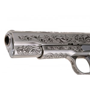 Страйкбольный пистолет Colt 1911 Etched Version, хром, металл, блоу бэк, грин газ